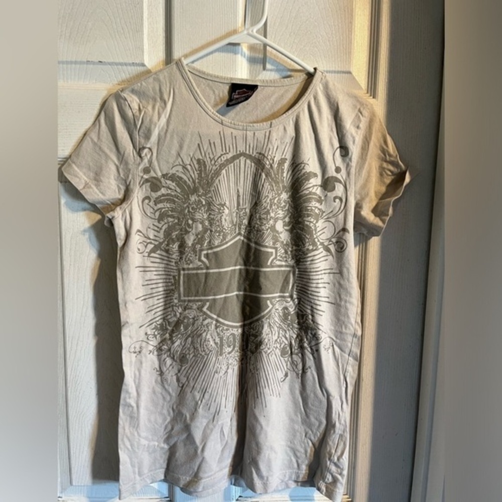 Harley Davidson Short Sleeve Tee Women’s Size XL Tan‎ Lightweight, Logo, Riding